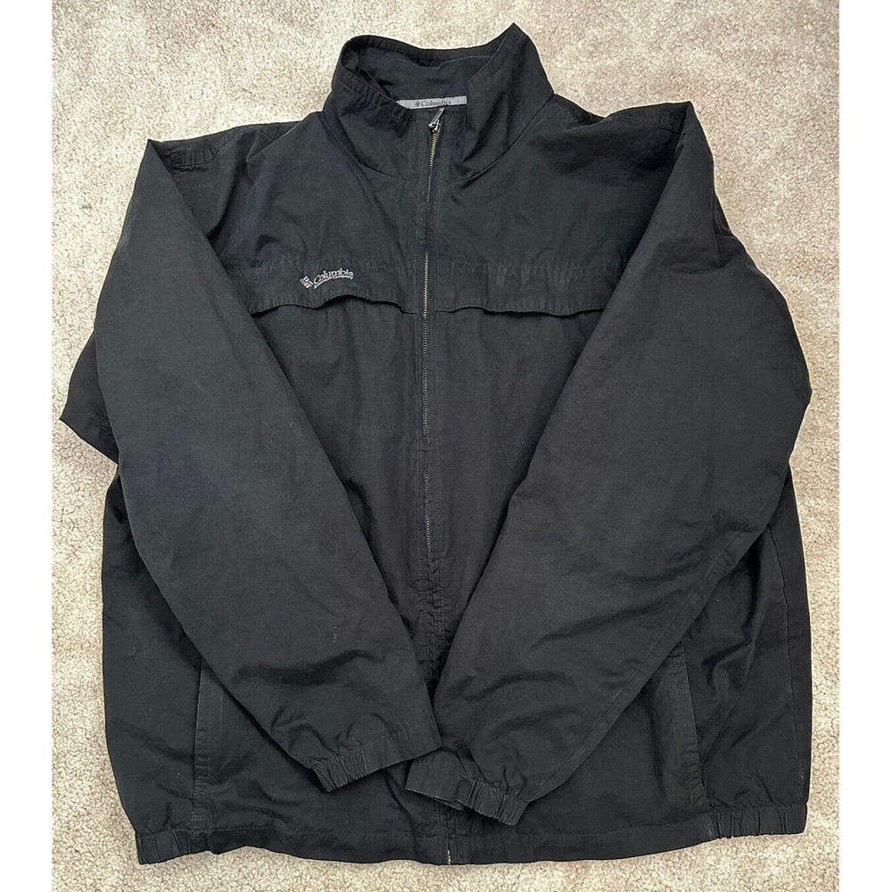 Columbia lightweight Black jacket mens Tall 2XT Full zip Windbreaker Lined Coat